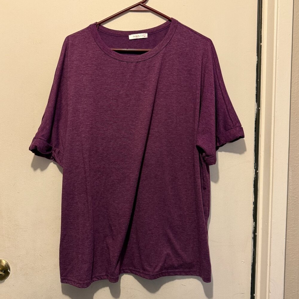 Newchoice Women's Casual T-Shirt Round Neck Basic Loose Tops Purple M (161)